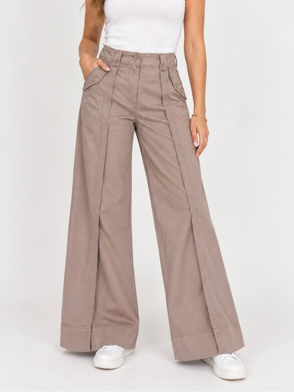 Ulla Johnson Taupe Wide-Leg Utility Pants